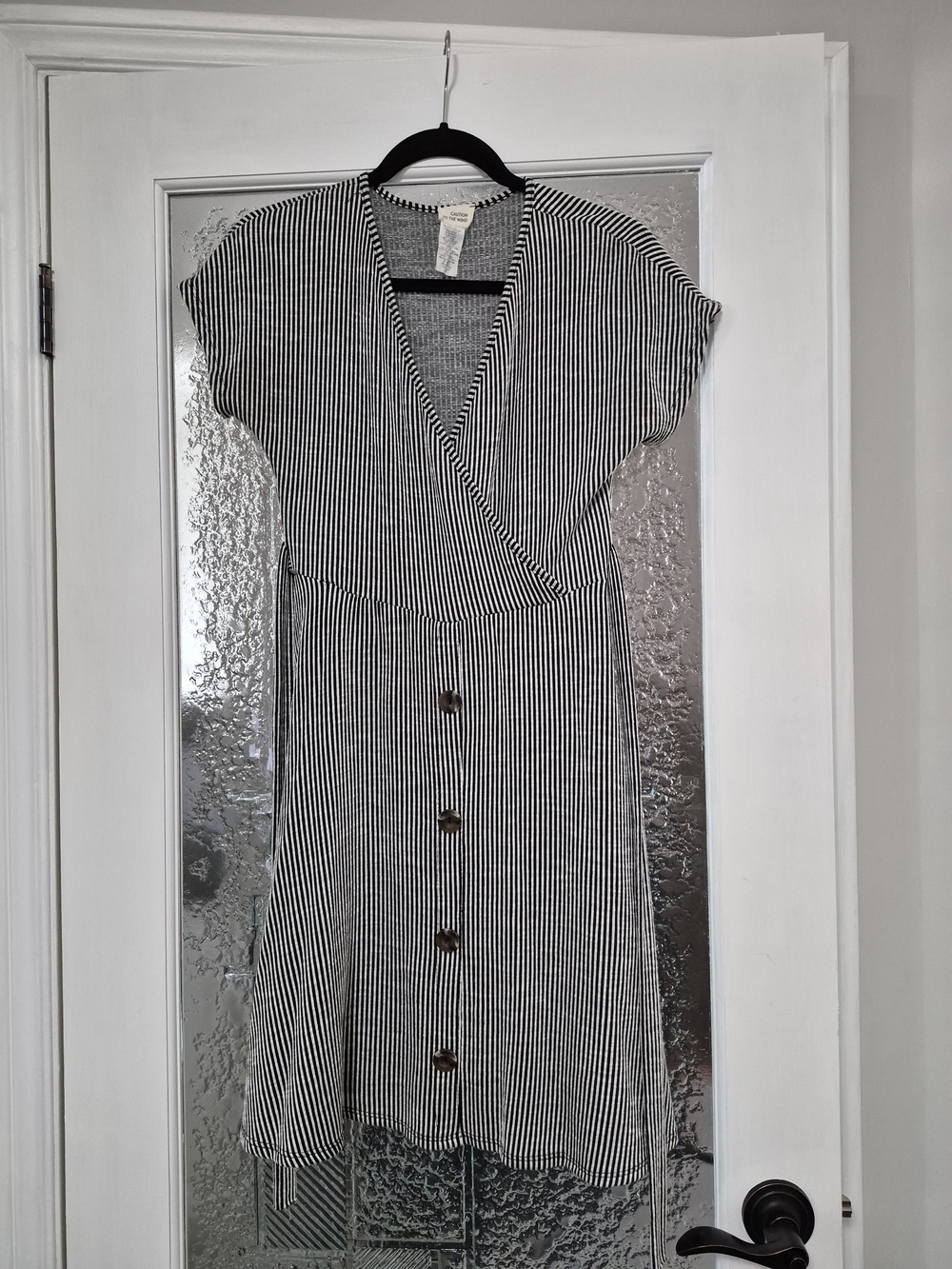 Caution To The Wind Black and White Striped Midi Wrap Dress